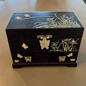 Black Jewelry Box with Butterfly Accents